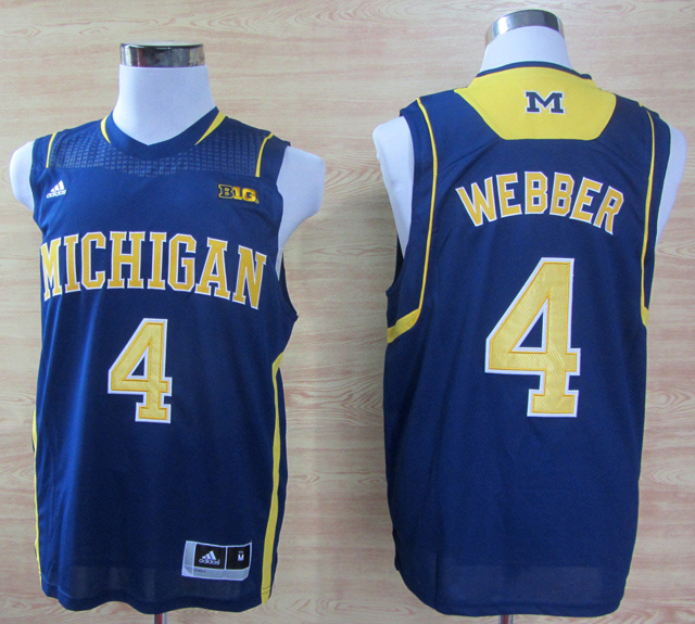 NCAA  Michigan Wolverines 4 Chirs Webber Navy Blue College Basketball Jersey Big 10 Patch